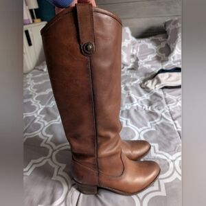 Frye Jackie Button Tall Brown Leather Heeled Boots 8.5